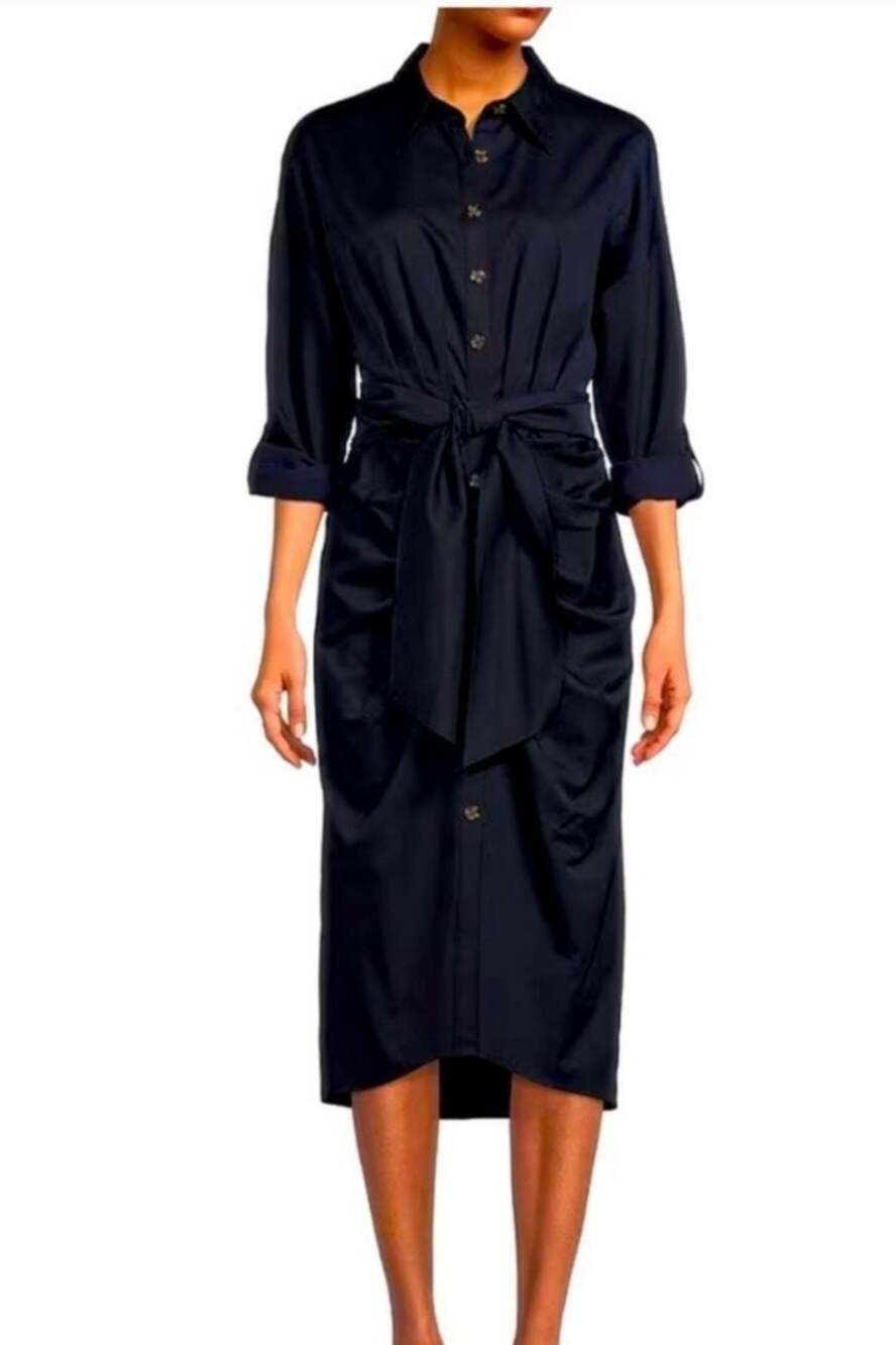Antonio Melani Navy Button-Down Midi Shirt Dress Size 8